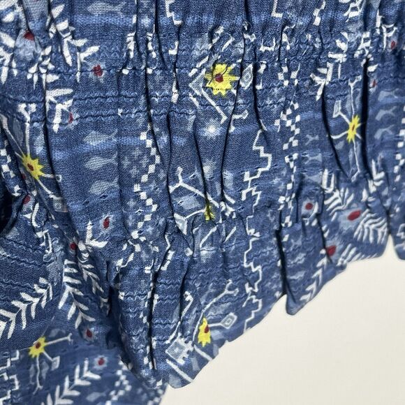 Forever That Girl Anthropologie Top Blue Womens M Boho Aztec Peasant Wrap - Picture 6 of 11